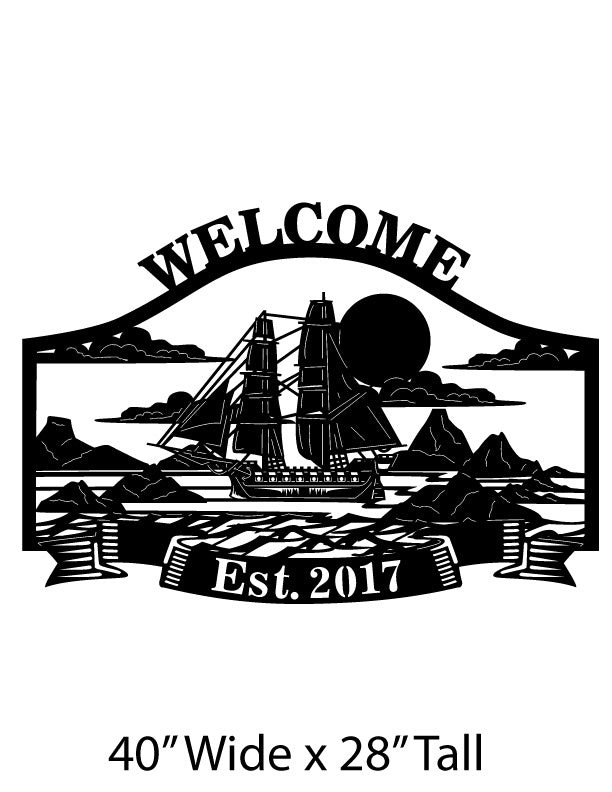 Pirate Ship Welcome Metal Sign